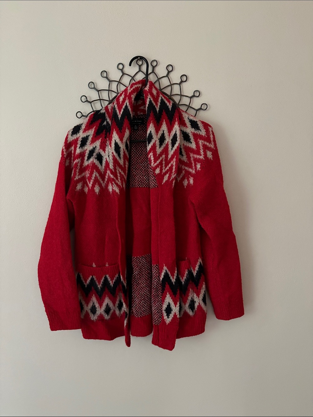 Lucky Brand Red Fair Isle Cardigan